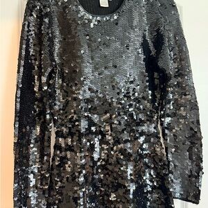 Cathy Hardwick Black Sequin Long Sleeve Sweater